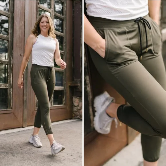 ZYIA Green Olive Peak Short Joggers Sport Zip Ankle Drawstring Waist Sz Large - Picture 2 of 5